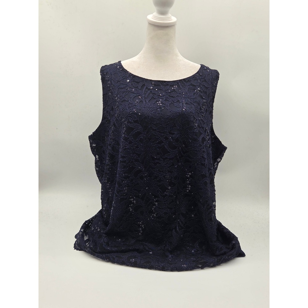Catherines Women's 18W Navy Lace Sequin Sleeveless Tank Top 101-296
